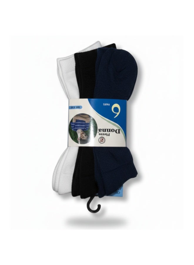 بيير دونا جوارب كاحل للأولاد عبوة 6 قطع – ألوان متعددة كحلي / أبيض / أسود | مزيج قطن ناعم | قابلة للتنفس ومرنة لراحة فائقة | للمدرسة والاستخدام اليومي | العمر 4–6 سنوات - Image 2